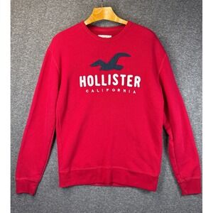 Hollister California Red Crewneck Sweatshirt Logo Pullover Men Size L Preppy EUC